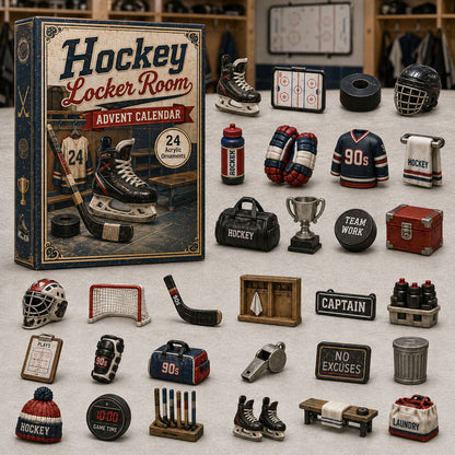 CHRISTMAS KICKOFF 40% OFF - Hockey Locker Room Advent Calendar 2026 - 24-Day Festive Countdown, Acrylic Charms Blind Box - Gift For Hockey Lovers AC0HA182