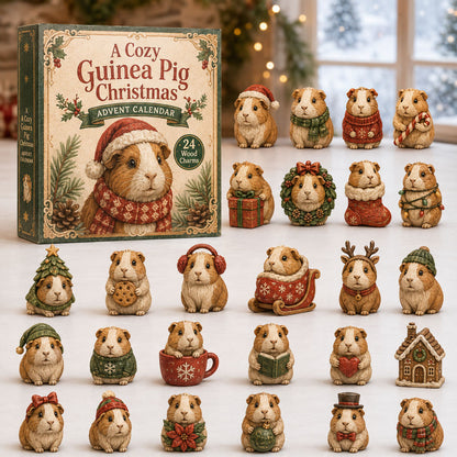CHRISTMAS KICKOFF 40% OFF - Holiday Guinea Advent Calendar 2026 - 24-Day Festive Countdown, Wooden Charms Blind Box - Gift For Guinea Pig Lovers AC0TH056