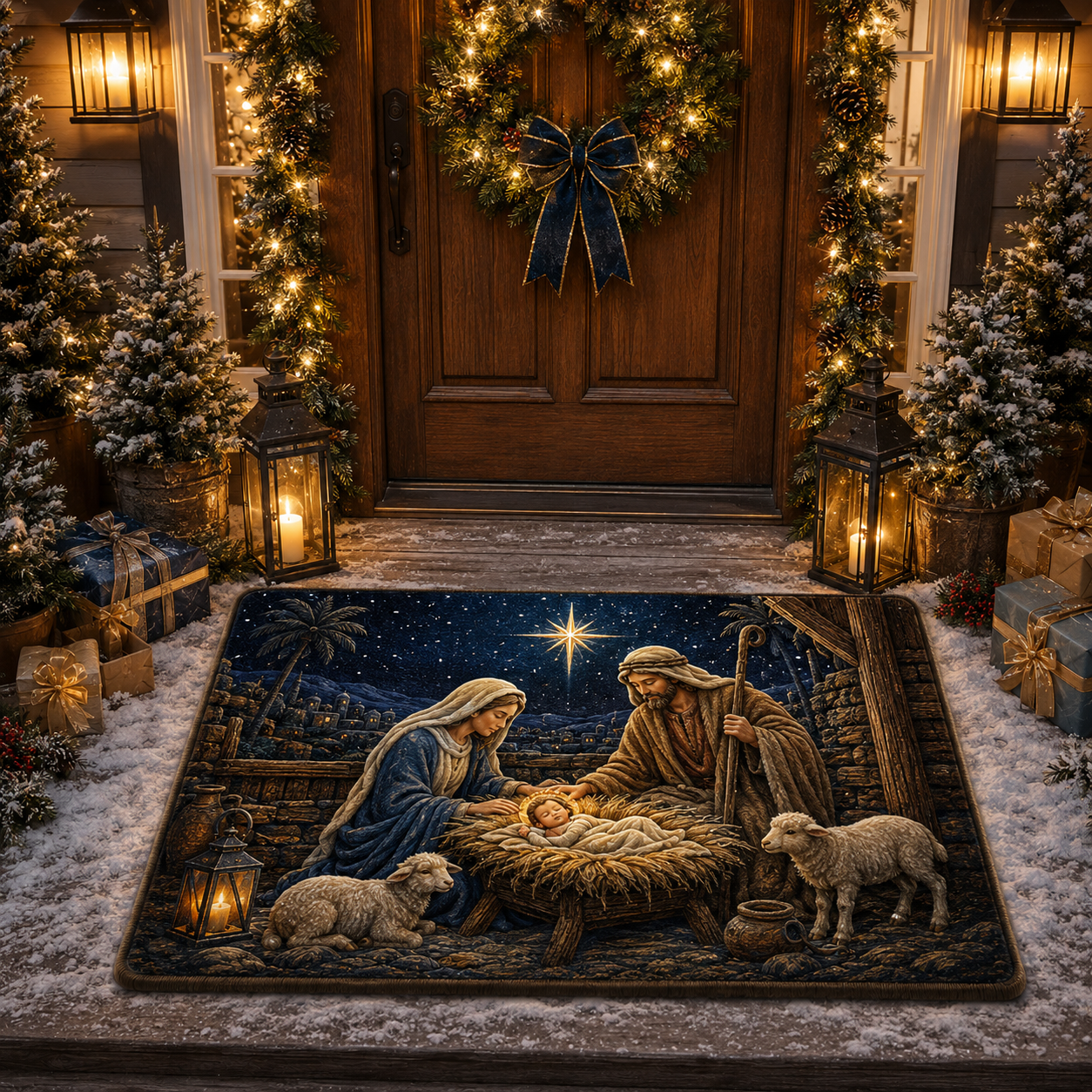 Holy Night Nativity Scene Sacred Entrance Rug Christmas Gate Doormat