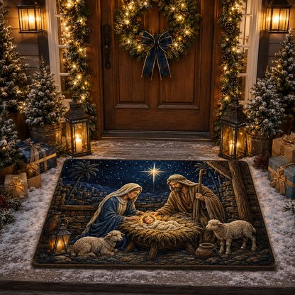 Holy Night Nativity Scene Sacred Entrance Rug Christmas Gate Doormat