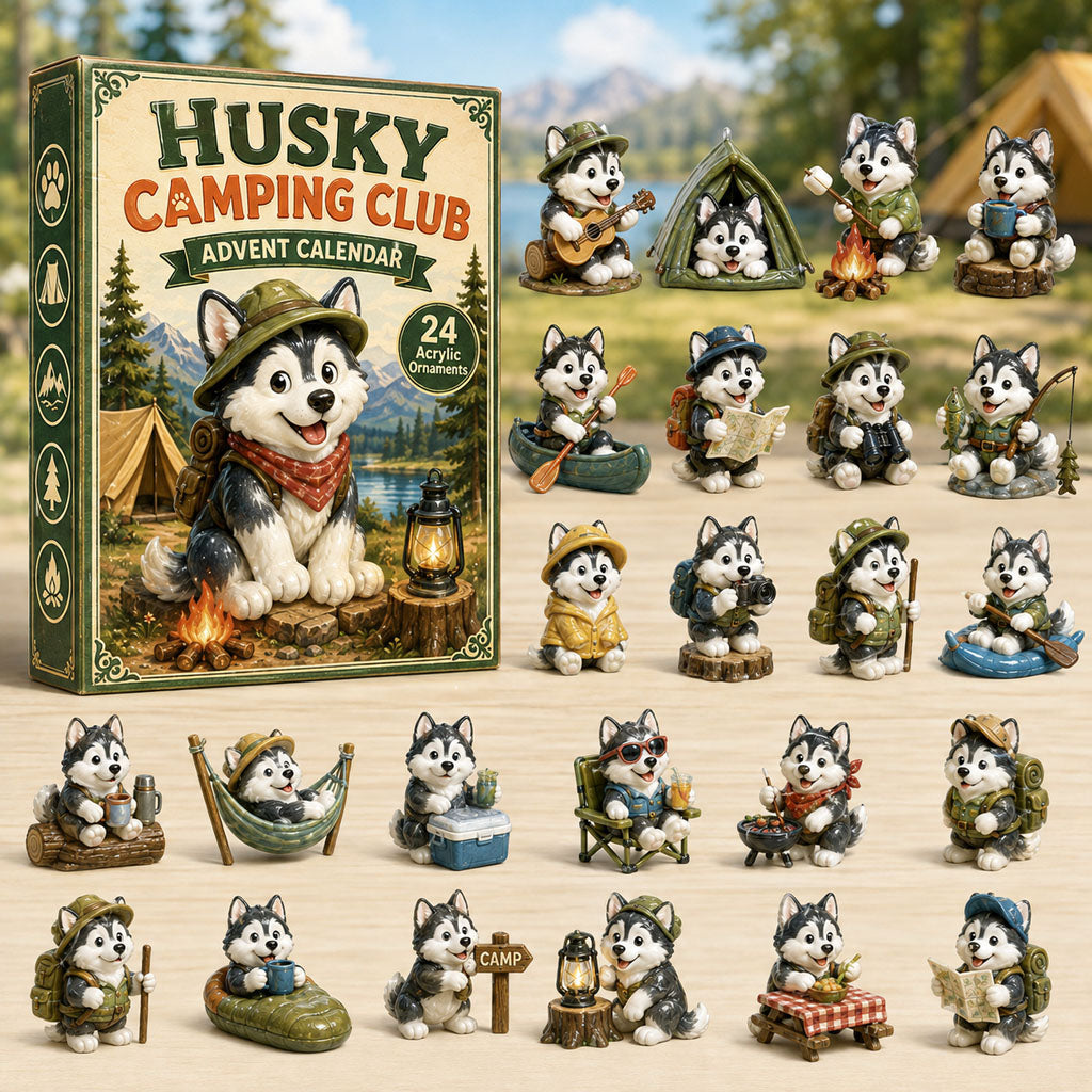CHRISMAST KICKOFF 40% OFF - Husky Camping Club Advent Calendar 2026 - 24-Day Festive Countdown, Acrylic Charms Blind Box - Gift For Husky Lovers AC0HA097
