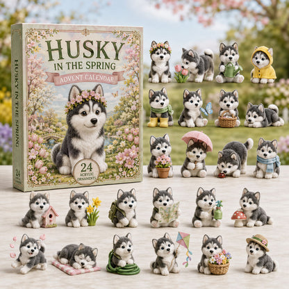 CHRISTMAS KICKOFF 40% OFF - Husky In The Spring Advent Calendar 2026 - 24-Day Festive Countdown, Acrylic Charms Blind Box - Gift For Dog Lovers AC0TM242