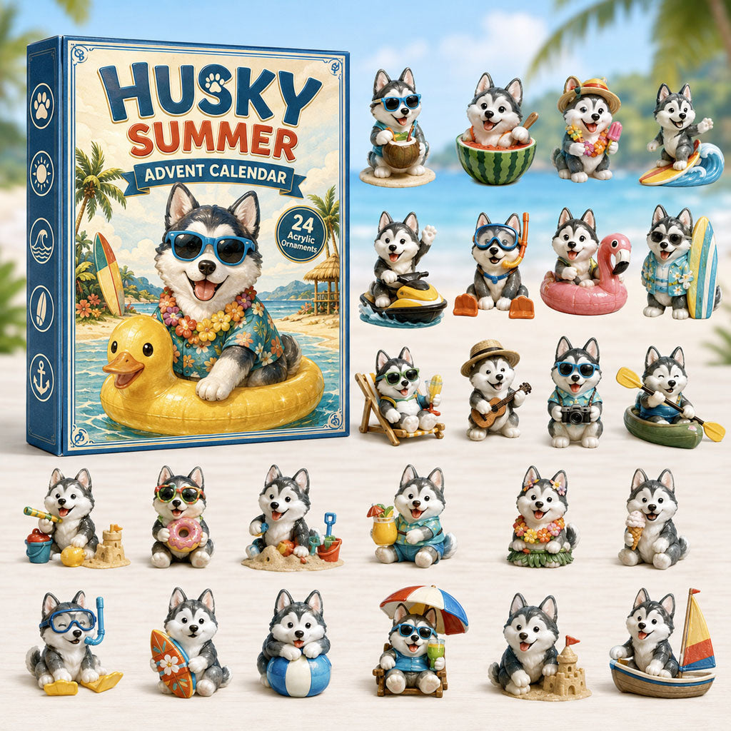 CHRISMAST KICKOFF 40% OFF - Husky Summer Advent Calendar 2026 - 24-Day Festive Countdown, Acrylic Charms Blind Box - Gift For Husky Lovers AC0HA099