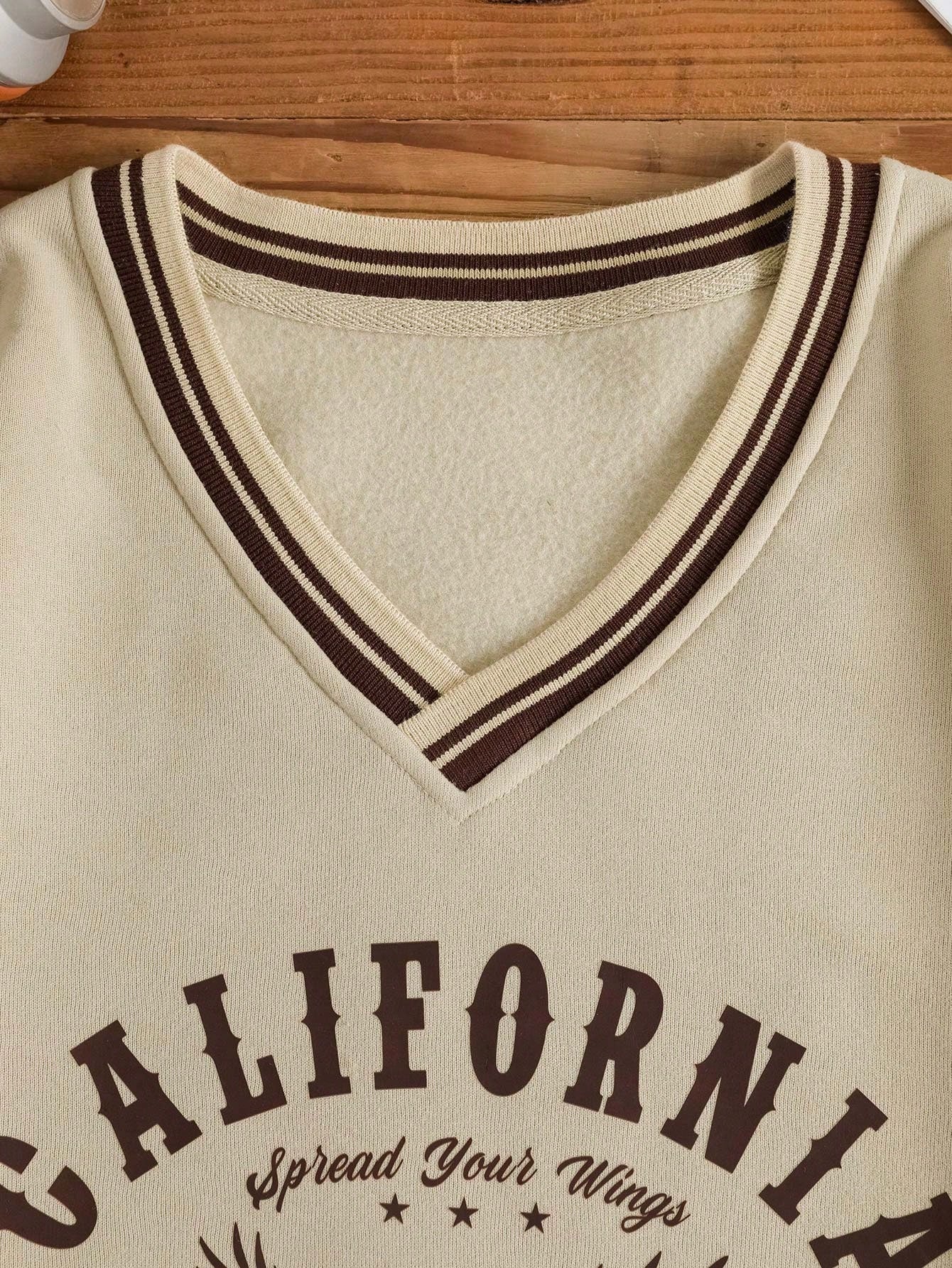 Graphic Striped Trim V-Neck Pullover Sweatshirt for Women