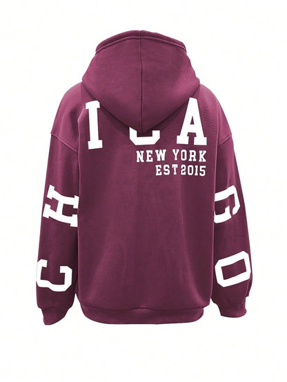 Stylish Hot Pink Letter Print Hooded Sweatshirt for Women | Casual Spring/Fall Pullover