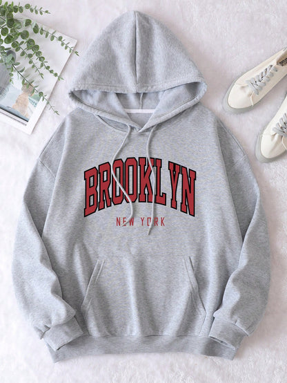 Plus Letter Graphic Pocket Drawstring Thermal Lined Hoodie Cozy Winter & Fall Fashion for Women