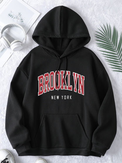 Plus Letter Graphic Pocket Drawstring Thermal Lined Hoodie Cozy Winter & Fall Fashion for Women