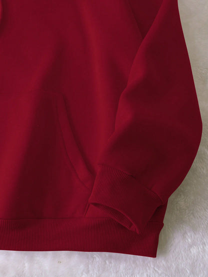 Plus Letter Graphic Pocket Drawstring Thermal Lined Hoodie Cozy Winter & Fall Fashion for Women