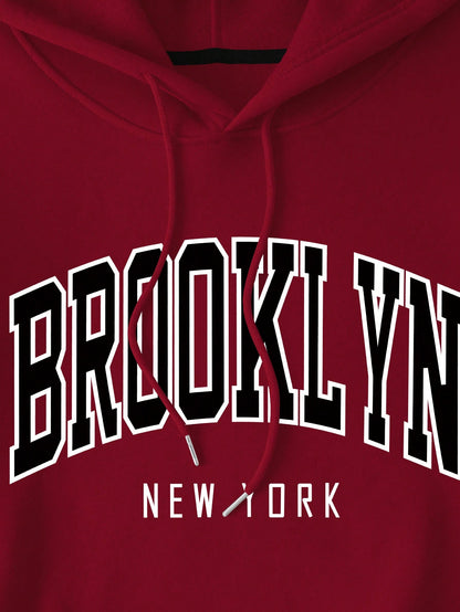 Plus Letter Graphic Pocket Drawstring Thermal Lined Hoodie Cozy Winter & Fall Fashion for Women