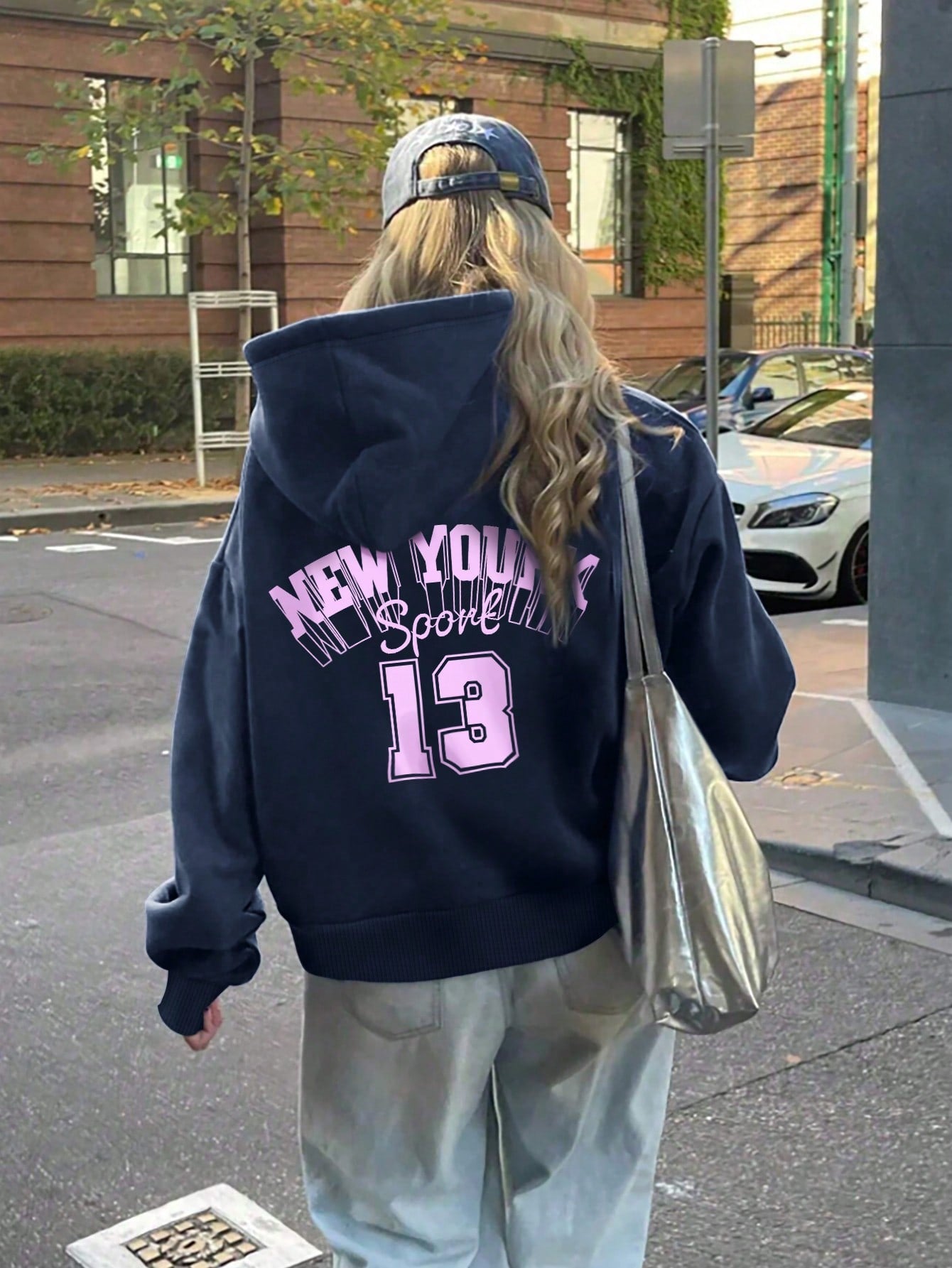 Letter Print Fleece Hoodie for Women Perfect Autumn & Winter Back-To-School Outfit