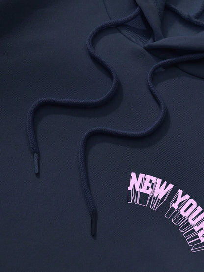 Letter Print Fleece Hoodie for Women Perfect Autumn & Winter Back-To-School Outfit