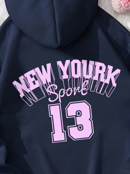 Letter Print Fleece Hoodie for Women Perfect Autumn & Winter Back-To-School Outfit