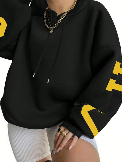 Trendy Letter Graphic Casual Pullover Hoodie for Women Fall & Back-to-School Must-Have