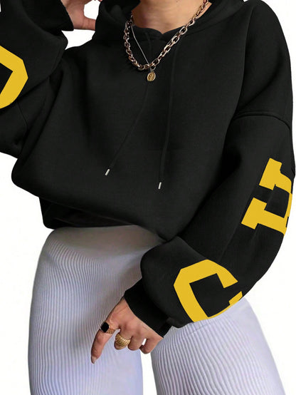 Trendy Letter Graphic Casual Pullover Hoodie for Women Fall & Back-to-School Must-Have
