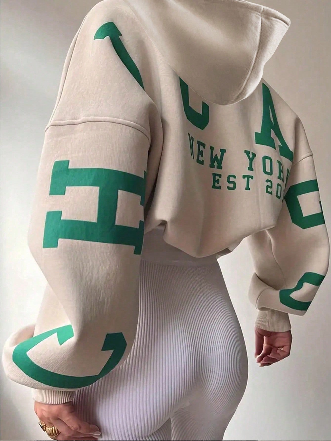 Short Length Hoodie With Text Print Graduation Women