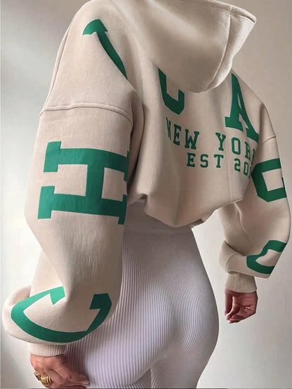 Short Length Hoodie With Text Print Graduation Women
