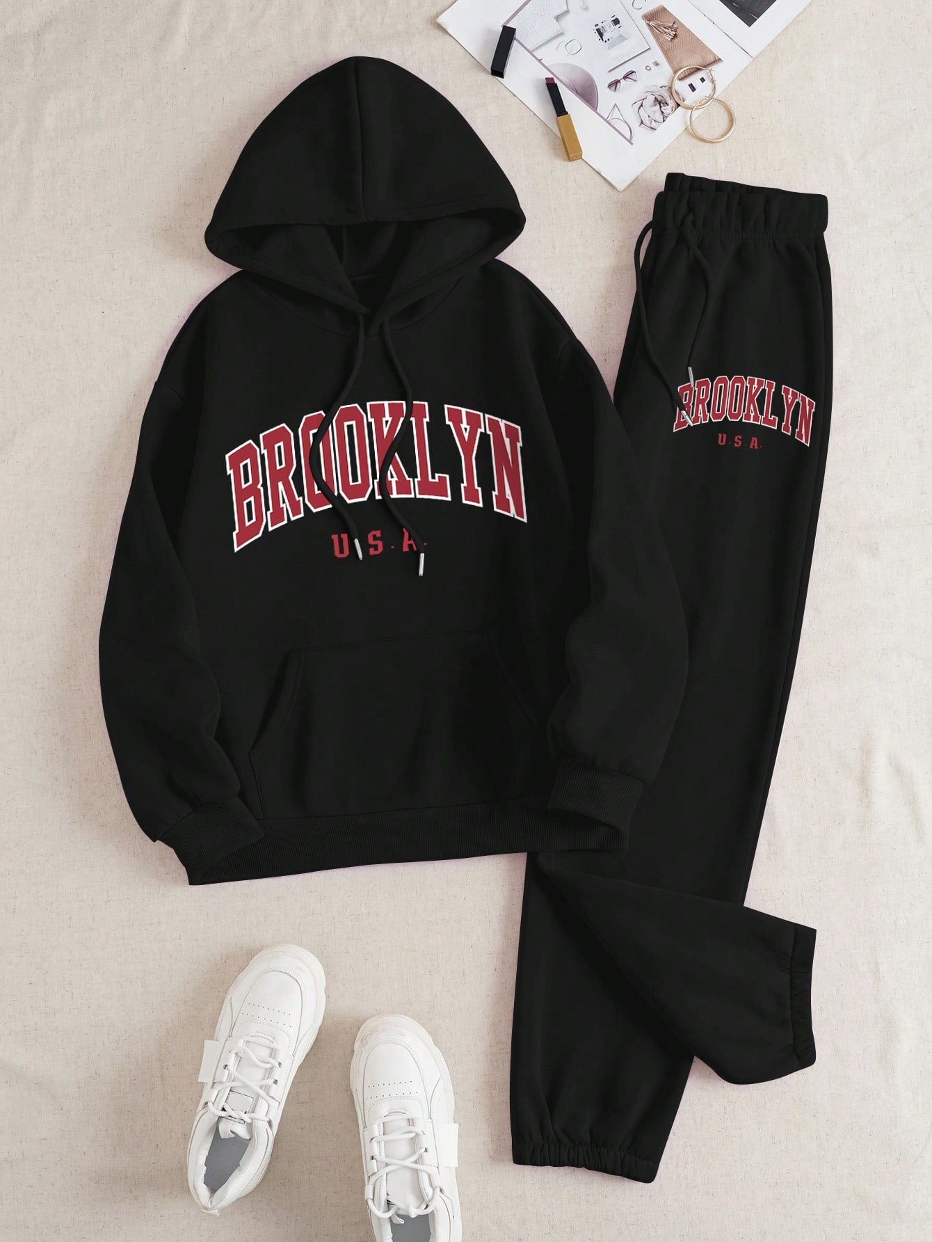 Women’s Casual Letter Print Hoodie and Sweatpants Set