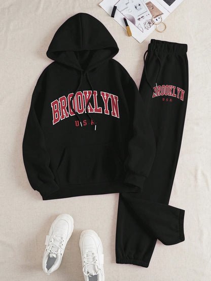 Women’s Casual Letter Print Hoodie and Sweatpants Set