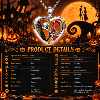 Jack And Sally Heart Necklace Sterling Silver
