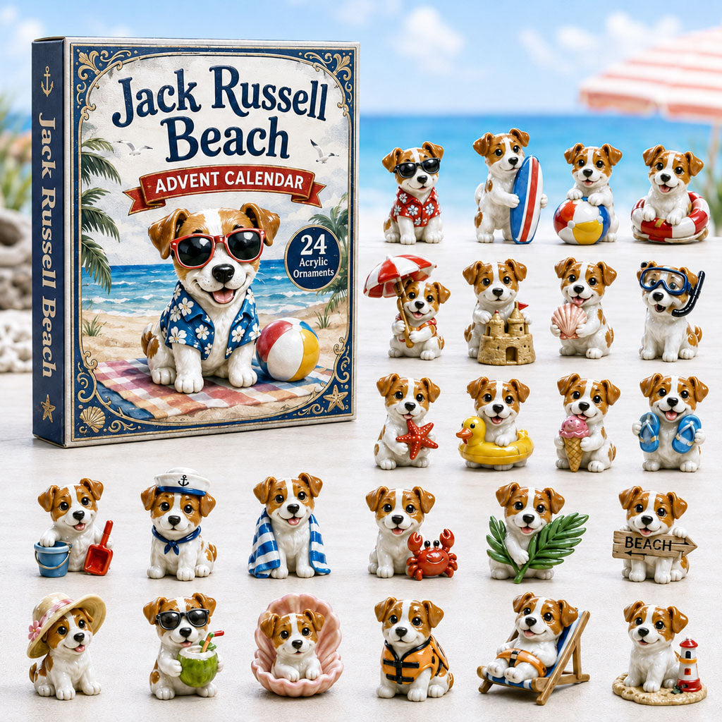 CHRISMAST KICKOFF 40% OFF - Jack Russell Beach Advent Calendar 2026 - 24-Day Festive Countdown, Acrylic Charms Blind Box - Gift For Jack Russell Lovers AC0HA101