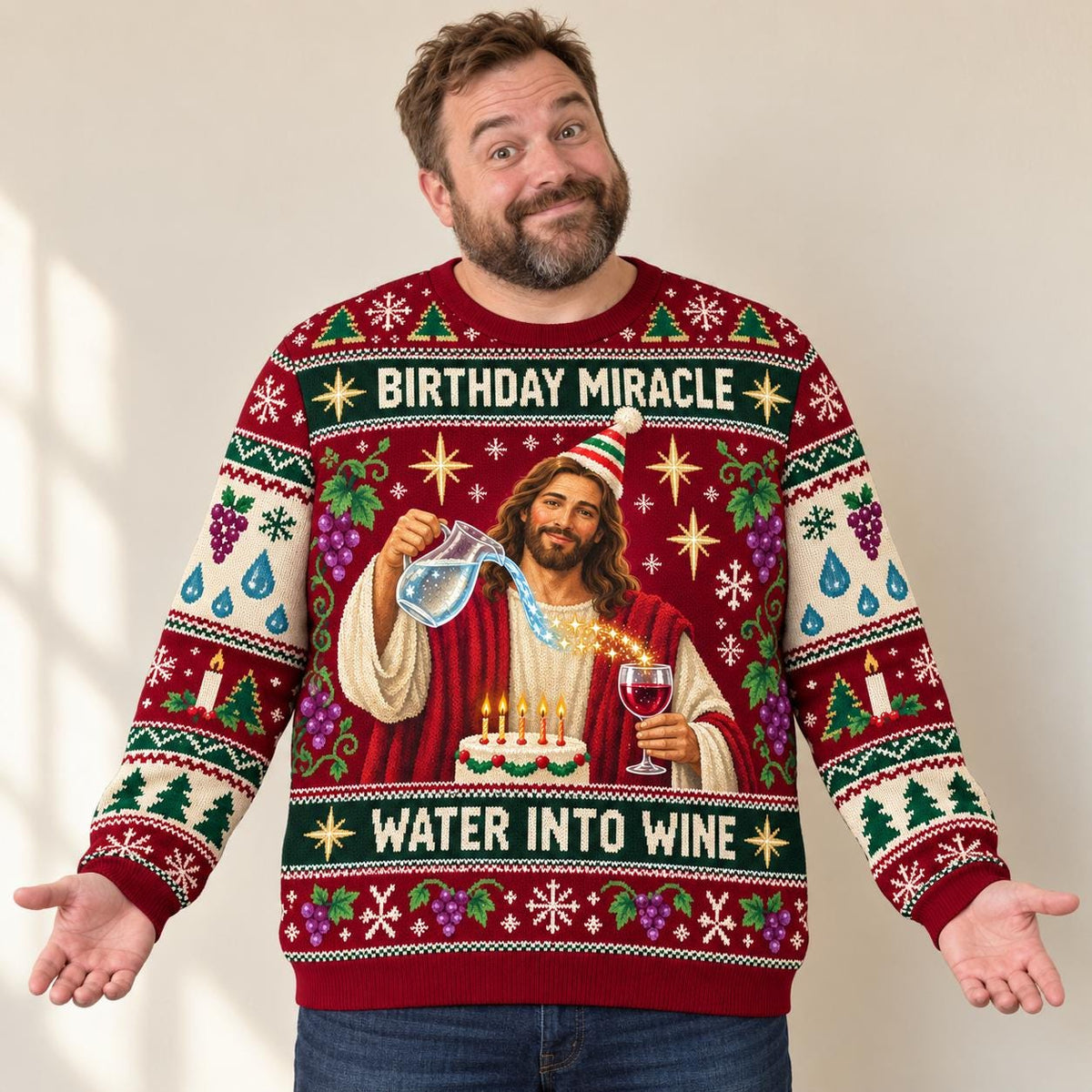 Jesus Birthday Miracle Ugly Christmas Sweater