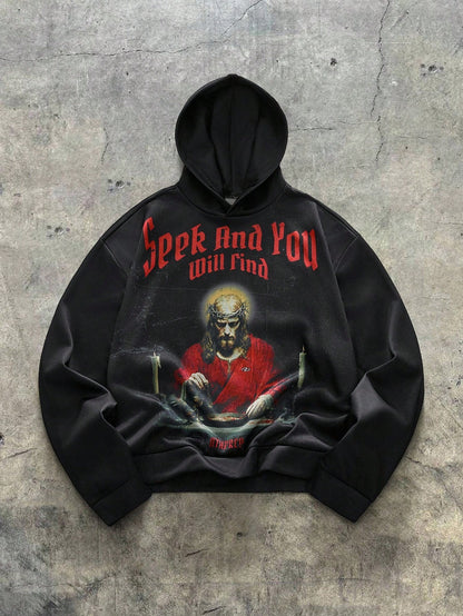 Jesus Seek And You Will Find Oversized Gothic Hoodie