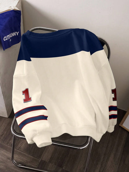 Plus Size Cartoon & Letter Graphic Oversized Sweatshirt Comfy & Trendy Pullover for Women