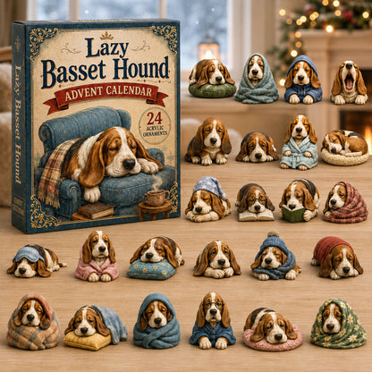 CHRISTMAS KICKOFF 40% OFF - Lazy Basset Hound Advent Calendar 2026 - 24-Day Festive Countdown, Acrylic Charms Blind Box - Gift For Basset Hound Lovers AC0NT234