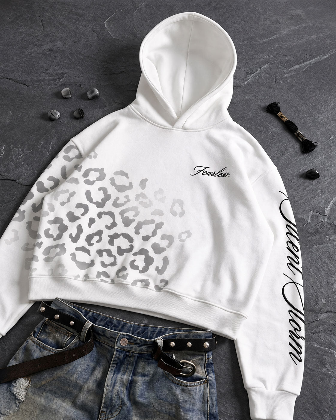 Leopard Print Graphic White Hoodie
