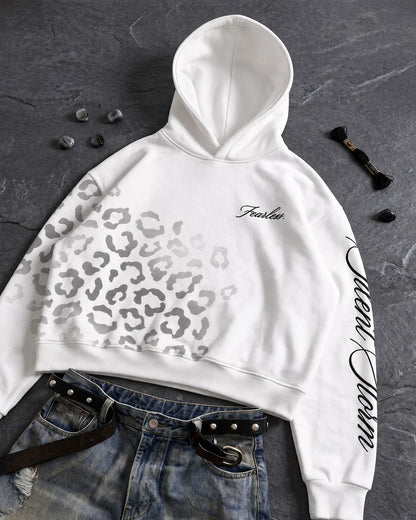 Leopard Print Graphic White Hoodie
