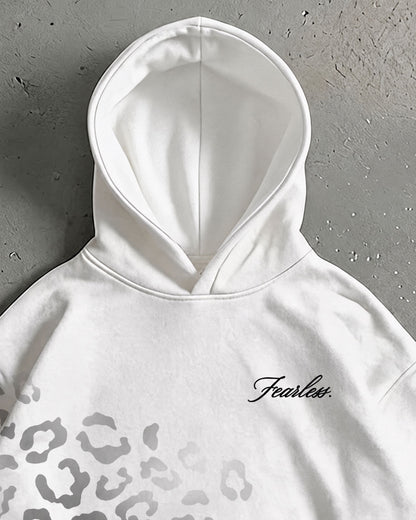 Leopard Print Graphic White Hoodie