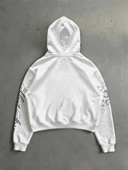 Leopard Print Graphic White Hoodie
