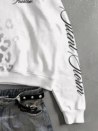 Leopard Print Graphic White Hoodie