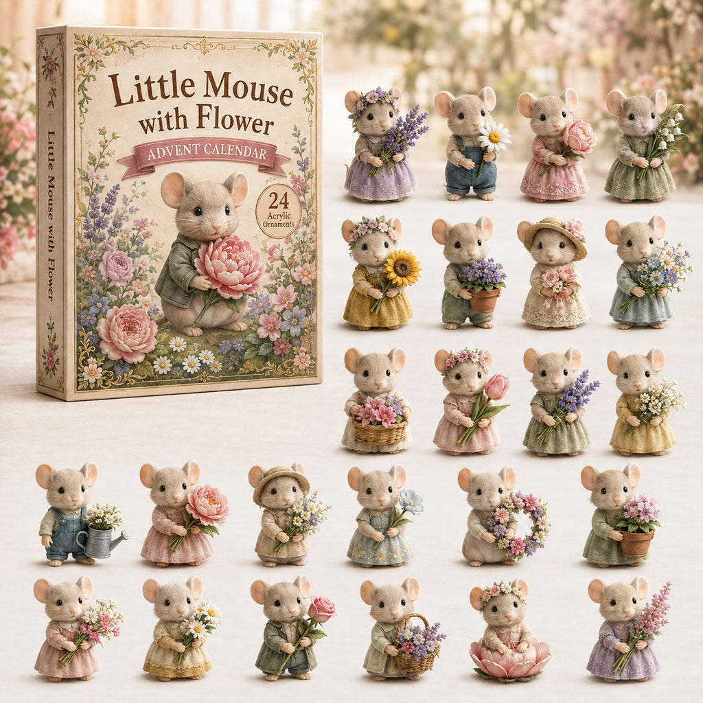 CHRISTMAS KICKOFF 40% OFF - Little Mouse With Flower Advent Calendar 2026 - 24-Day Festive Countdown, Acrylic Charms Blind Box - Gift For Mouse Lovers AC0TH117