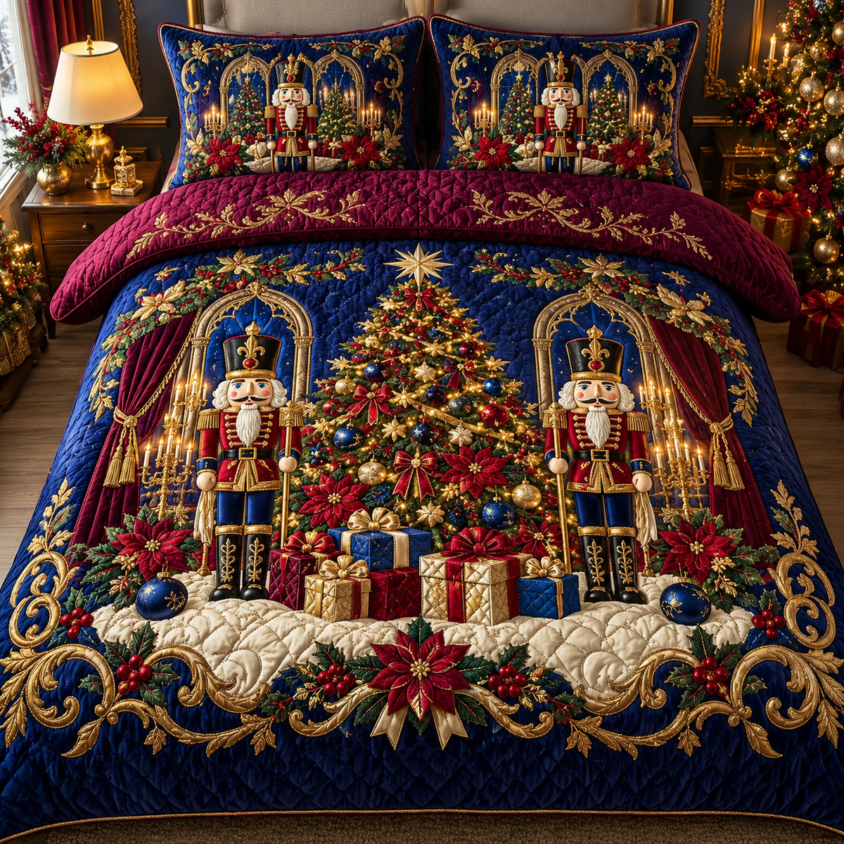 Luxurious Christmas Nutcracker Tree Velvet Bedding Set