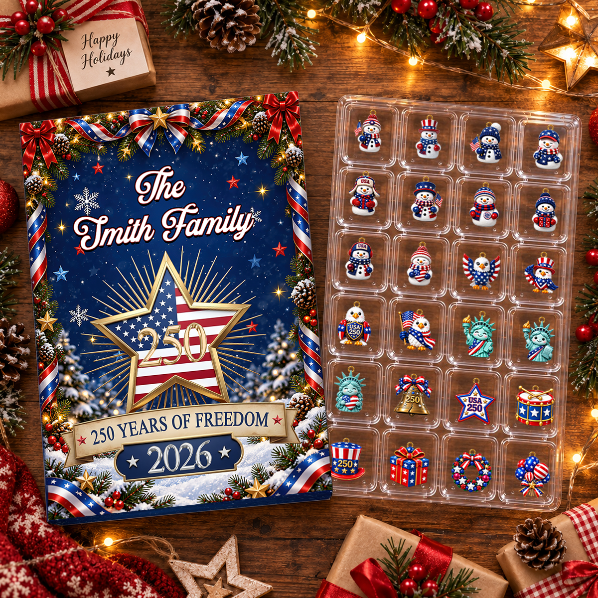 Christmas 250 Years Of Freedom Together Advent Calendar 2026 - 24 Day Spirits Countdown, Acrylic Charms Blind Box - Gift For Family