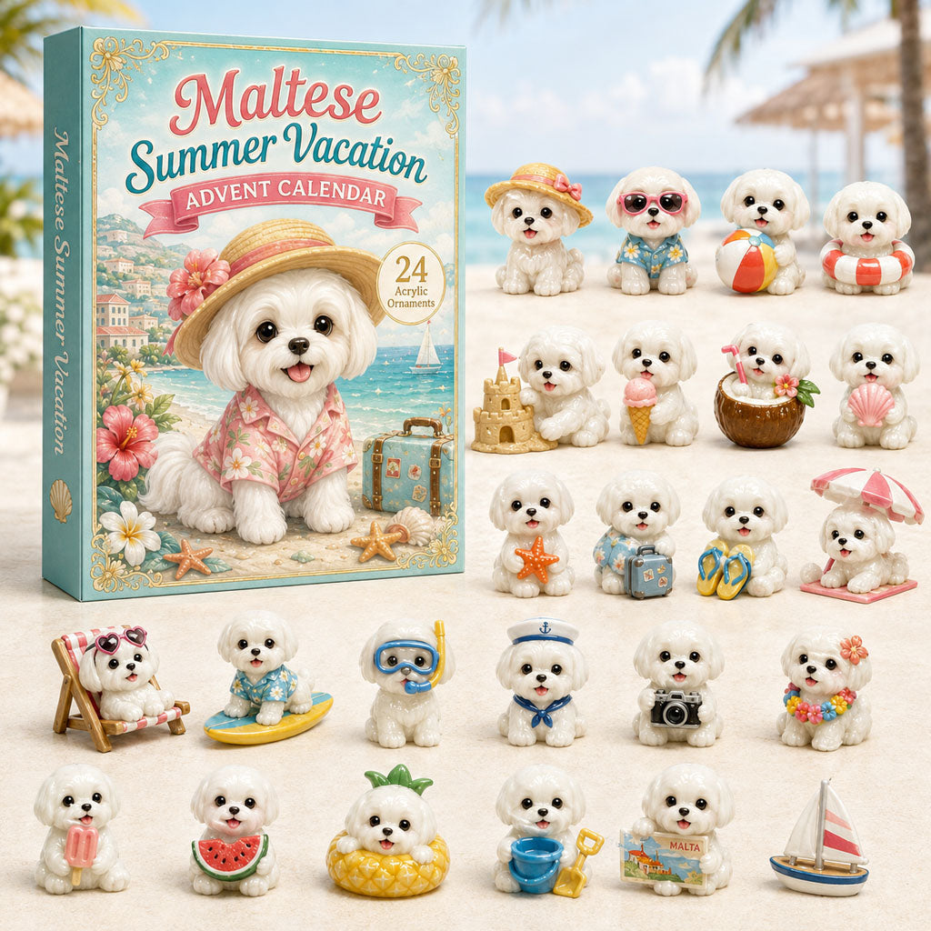 CHRISMAST KICKOFF 40% OFF - Maltese Summer Vacation Advent Calendar 2026 - 24-Day Festive Countdown, Acrylic Charms Blind Box - Gift For Dog Lovers AC0HA114