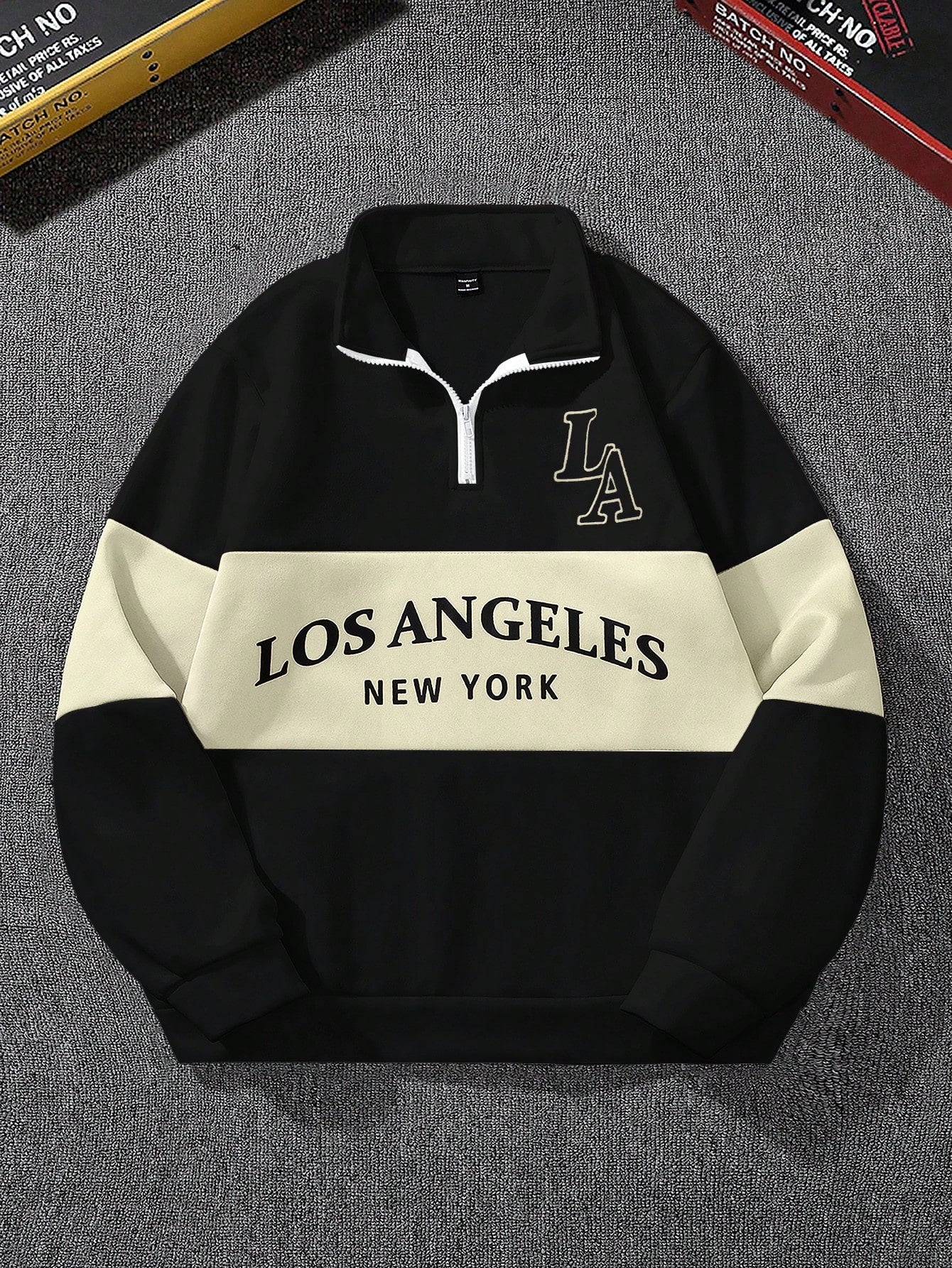 Campus Court Men’s Colorblock Long Sleeve Front Zipper Letter Graphic Casual Sweatshirt