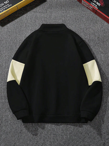 Campus Court Men’s Colorblock Long Sleeve Front Zipper Letter Graphic Casual Sweatshirt