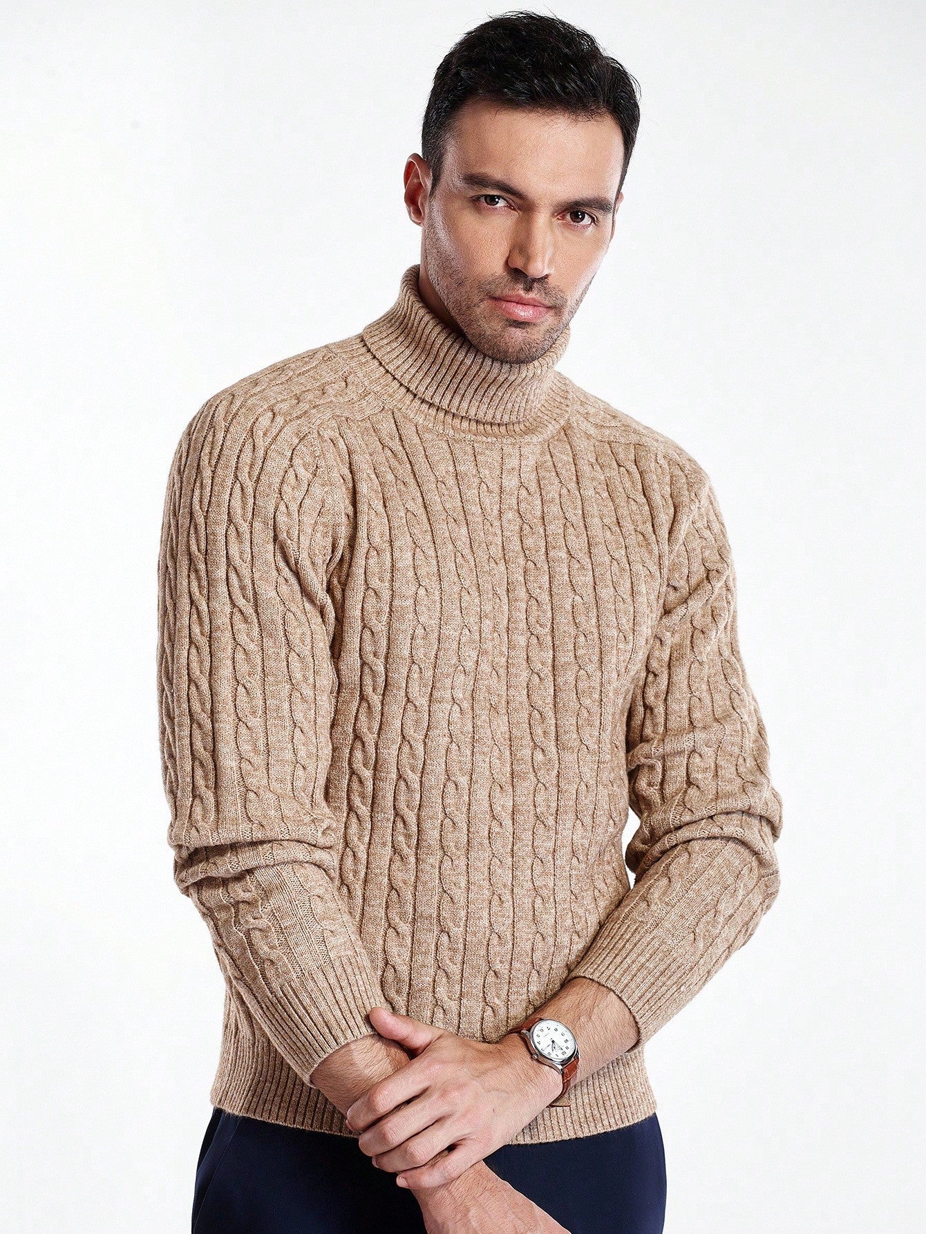 Men's Casual Cable Pattern Turtleneck Long Sleeve Sweater