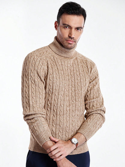 Men's Casual Cable Pattern Turtleneck Long Sleeve Sweater