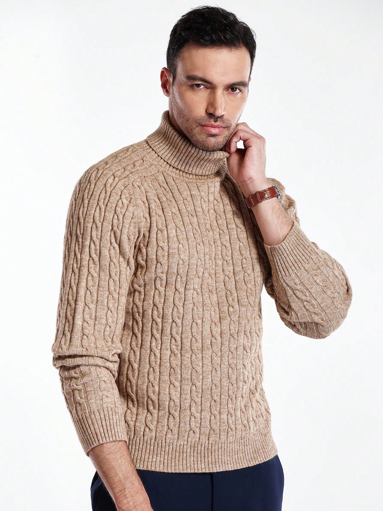 Men's Casual Cable Pattern Turtleneck Long Sleeve Sweater