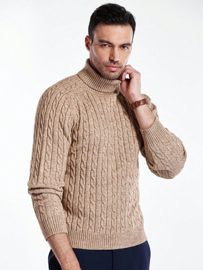 Men's Casual Cable Pattern Turtleneck Long Sleeve Sweater