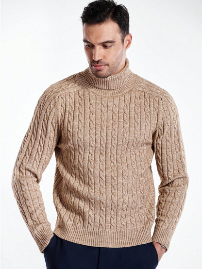 Men's Casual Cable Pattern Turtleneck Long Sleeve Sweater