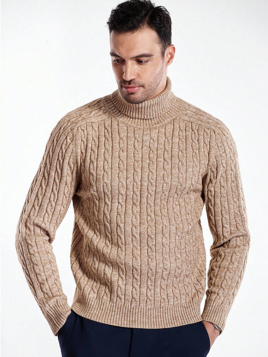 Men's Casual Cable Pattern Turtleneck Long Sleeve Sweater