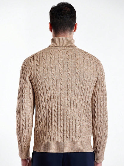Men's Casual Cable Pattern Turtleneck Long Sleeve Sweater