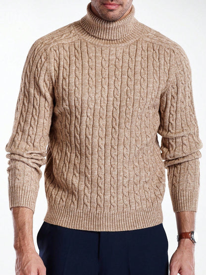 Men's Casual Cable Pattern Turtleneck Long Sleeve Sweater