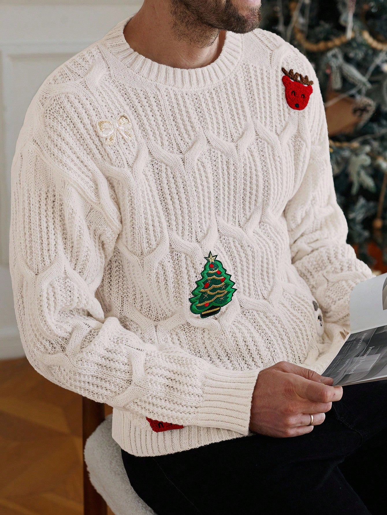 Christmas Element Decor Crew Neck Long Sleeve Sweater