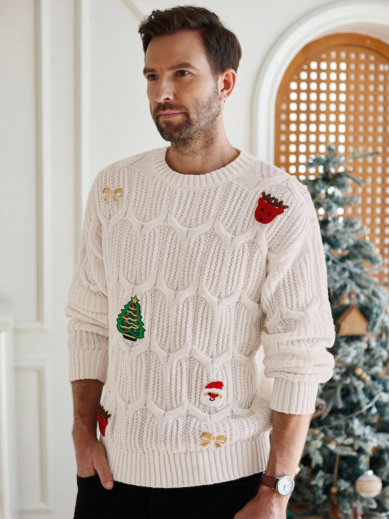 Christmas Element Decor Crew Neck Long Sleeve Sweater