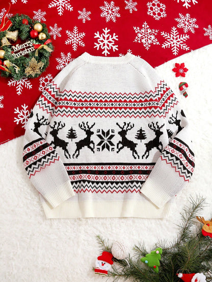 Christmas Deer Pattern Funny Loose Fit Crew Neck Pullover Sweater